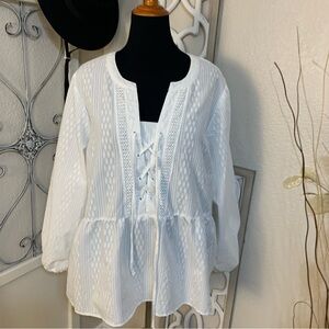 Lane Bryant white  peasant top blouse shirt